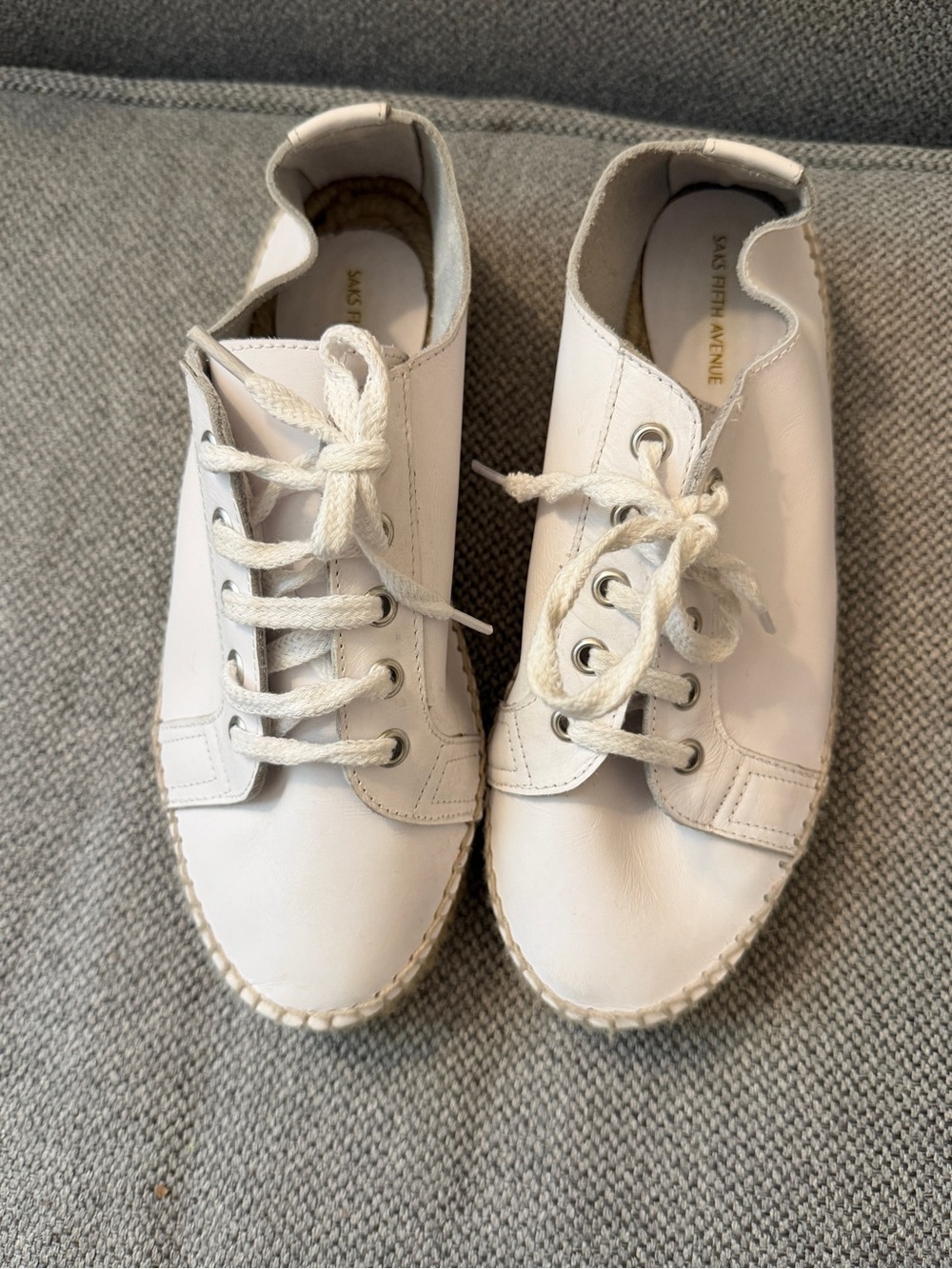 Saks Fifth Avenue White Leather Lace-Up Women's Sneakers